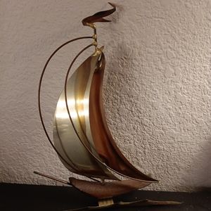 GORGEOUS Curtis Jere Style Brass & Copper 9" Sail Ship 3D Model Figurine.